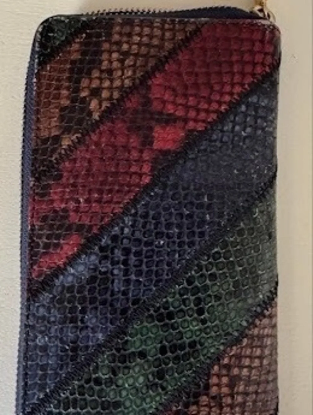 Tory Burch Gemini Link Multi Color Snakeskin Leather Zip Continental Wallet